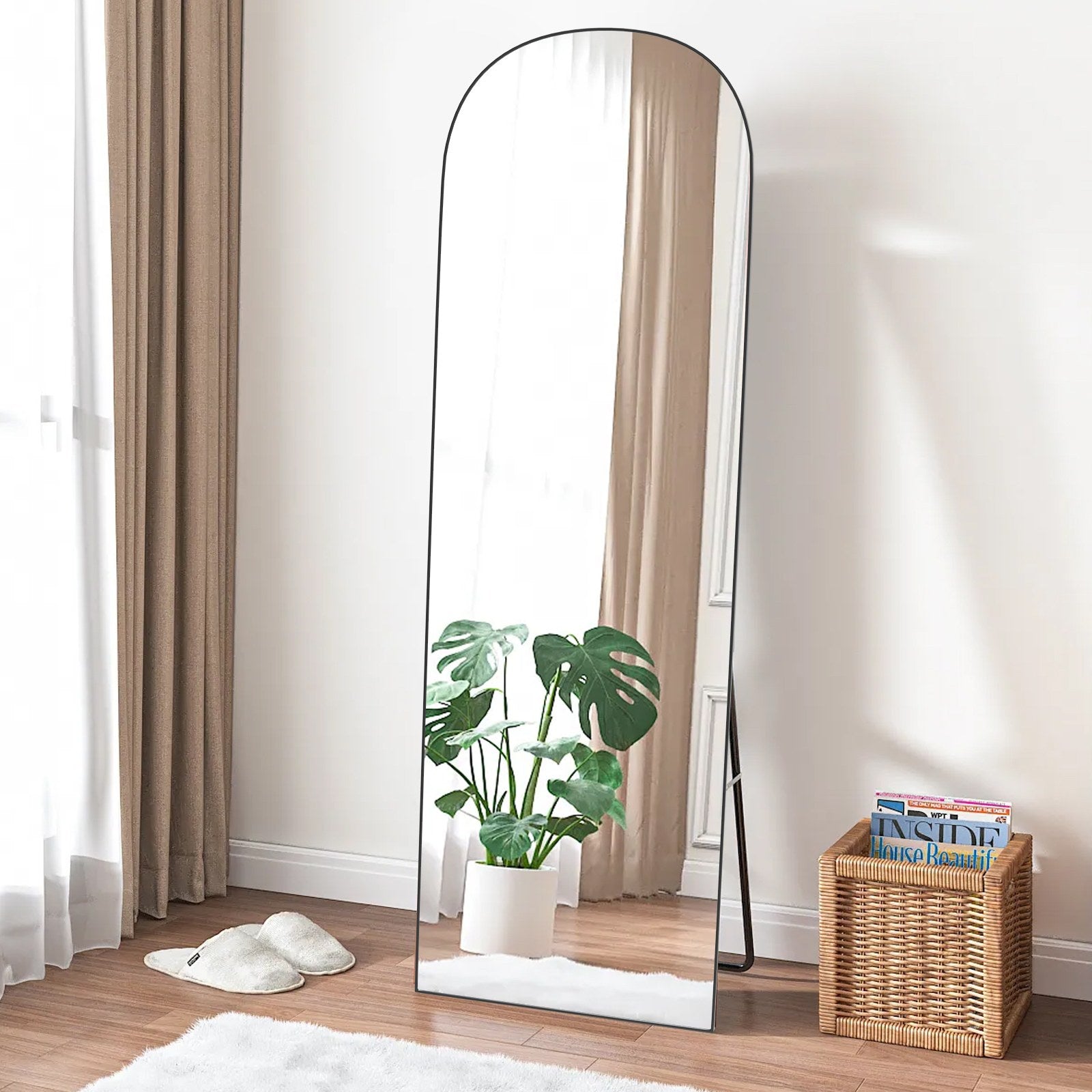 162x52cm Arched Full Length Mirror with Stand, Aluminum Alloy Frame Floor Mirror