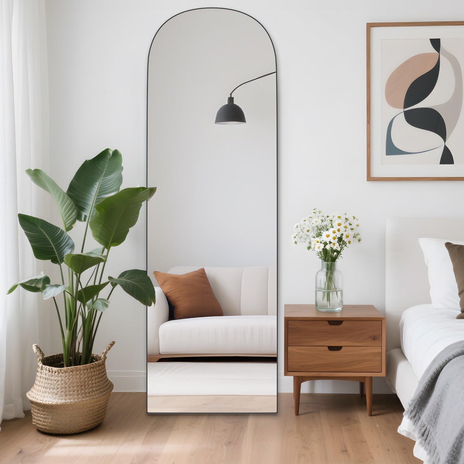 162x52cm Arched Full Length Mirror with Stand, Aluminum Alloy Frame Floor Mirror