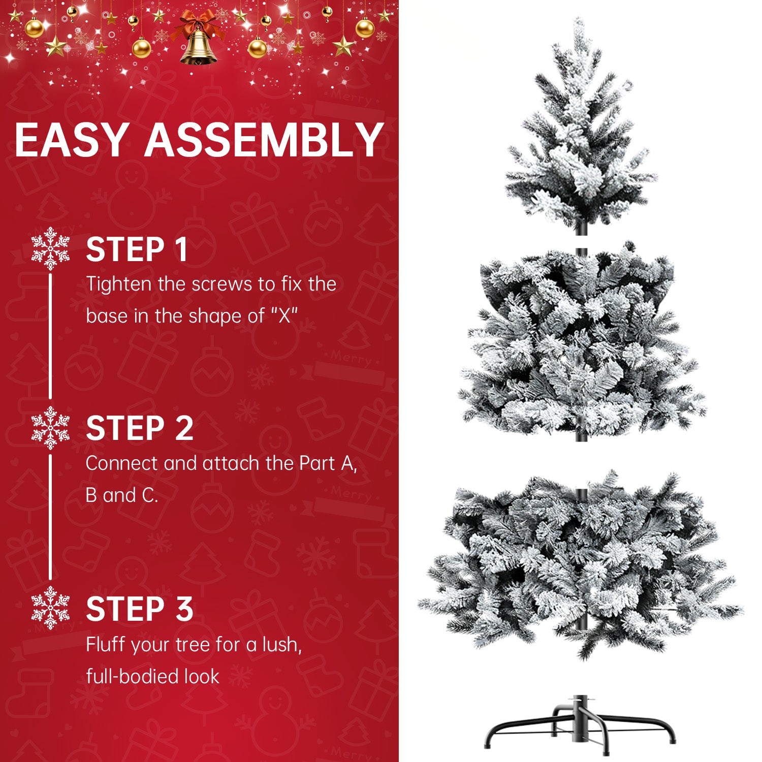 Artificial Christmas Tree Foldable Flocked Trees with Metal Stand Xmas Decoration