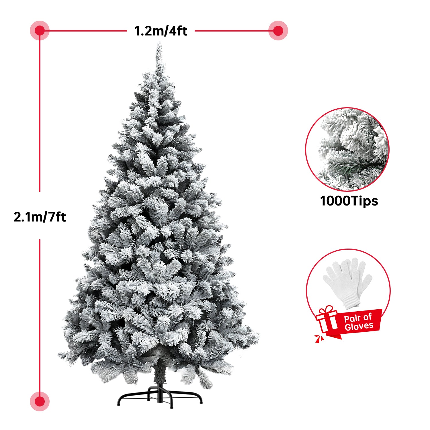 Artificial Christmas Tree Foldable Flocked Trees with Metal Stand Xmas Decoration