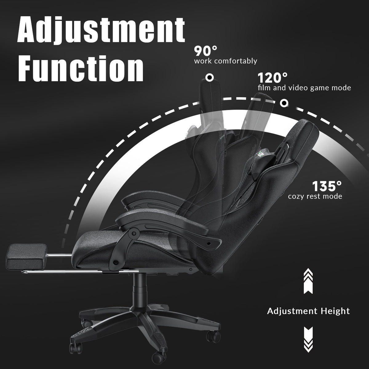 Ergonomic Gaming Chair 135° Reclining Swivel Chair with Headrest, Footrest and Lumbar Support PU Leather Office Chair