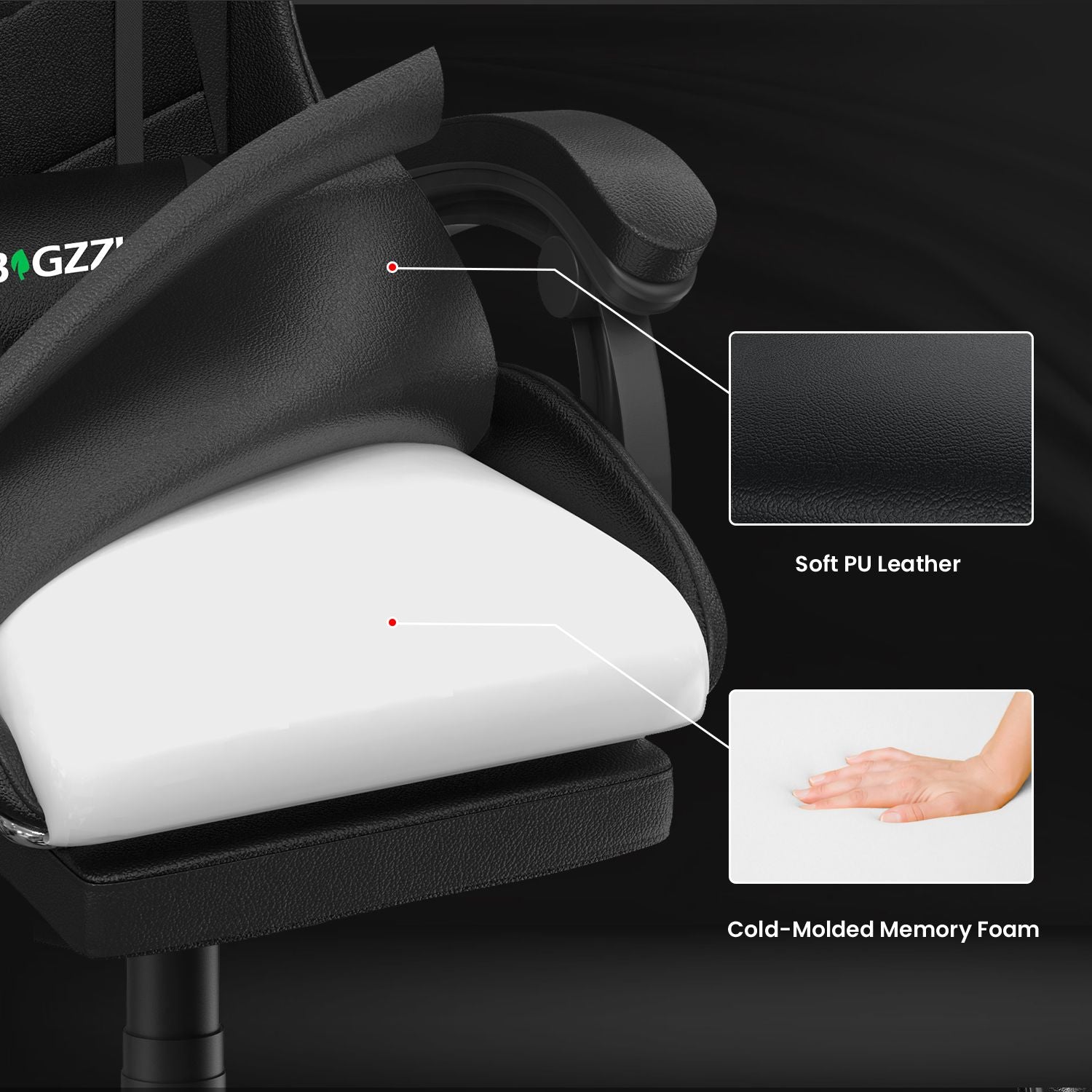 Ergonomic Gaming Chair 155° Reclining Swivel Chair with Headrest, Lumbar Support PU Leather Office Chair