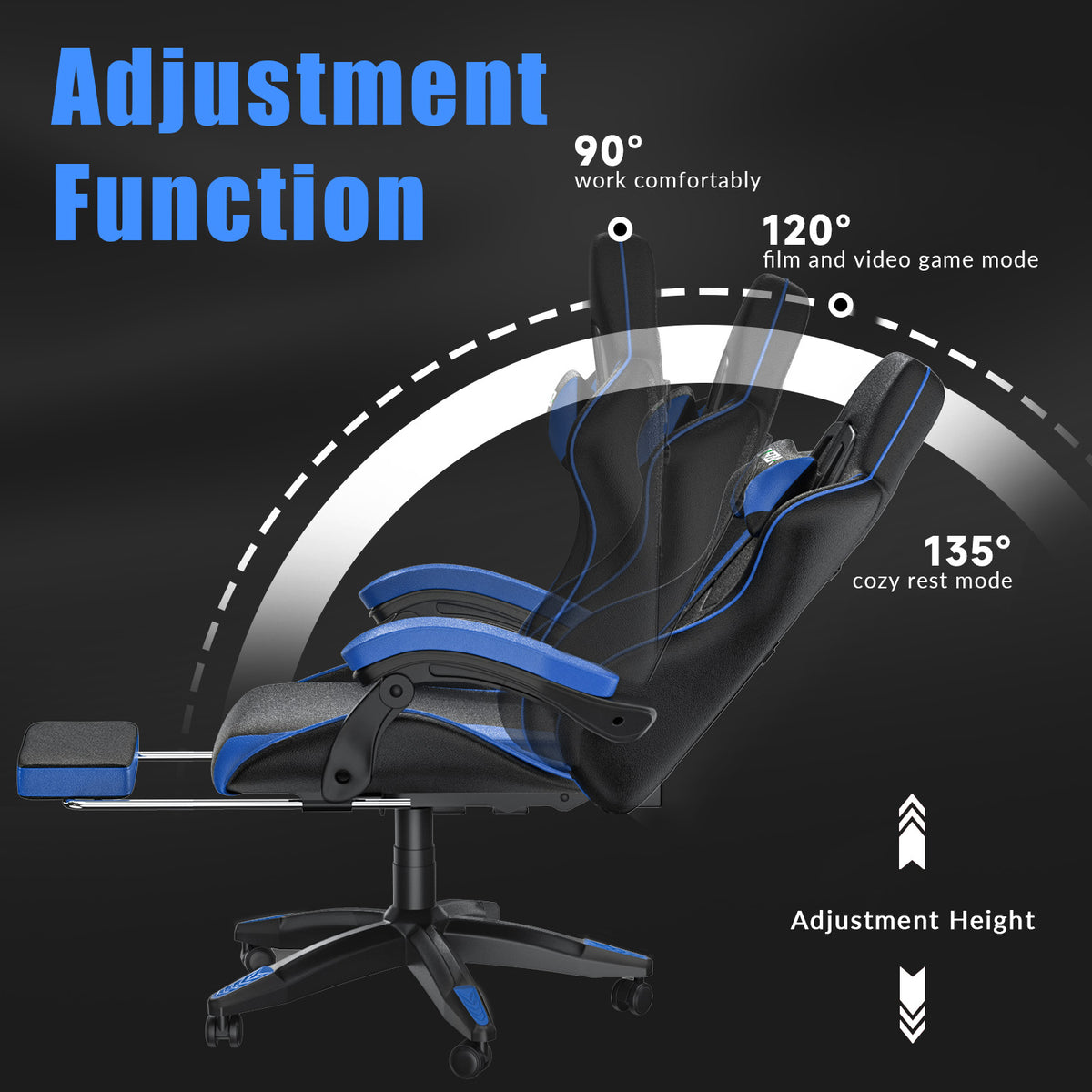 Ergonomic Gaming Chair 135° Reclining Swivel Chair with Headrest, Footrest and Lumbar Support PU Leather Office Chair