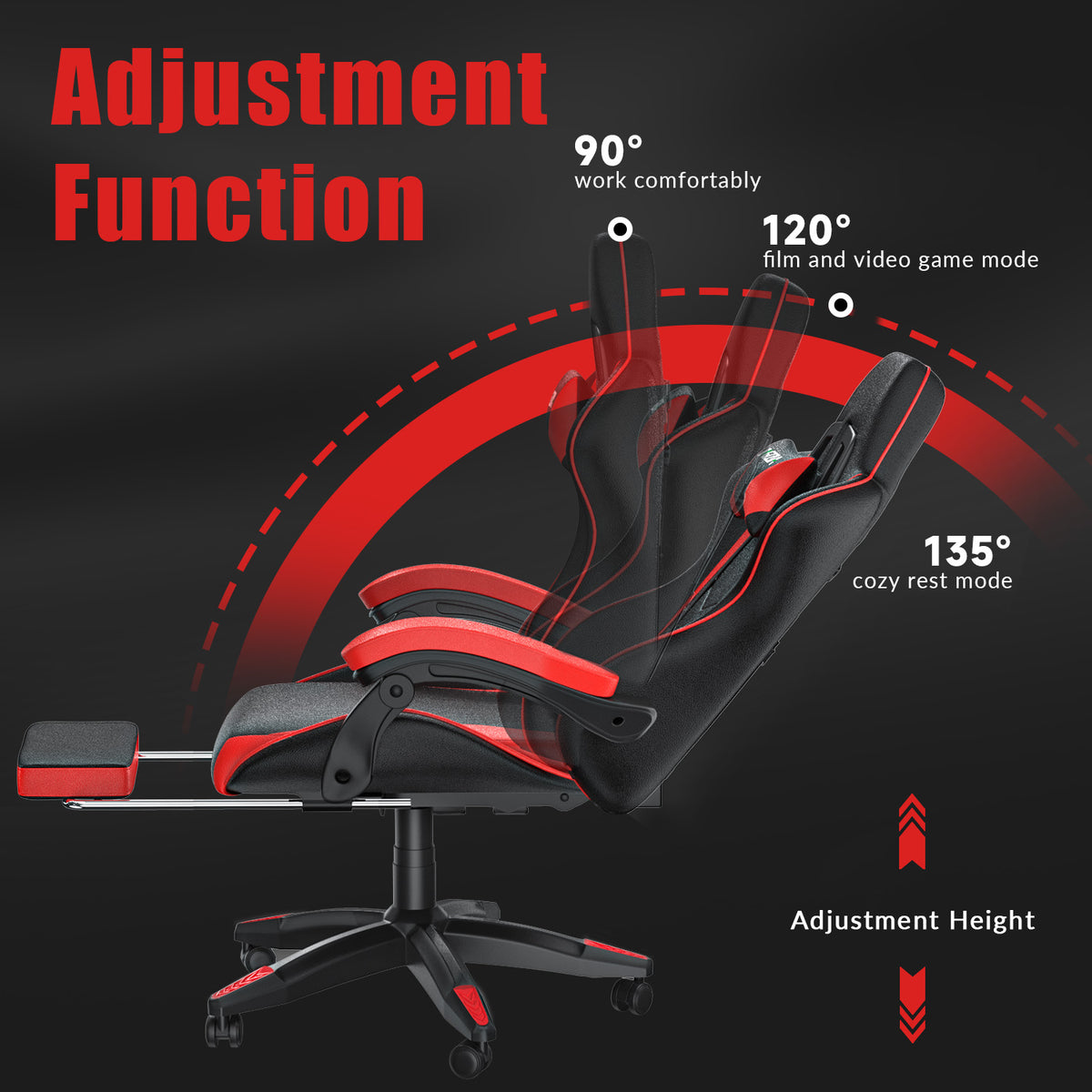 Ergonomic Gaming Chair 135° Reclining Swivel Chair with Headrest, Footrest and Lumbar Support PU Leather Office Chair