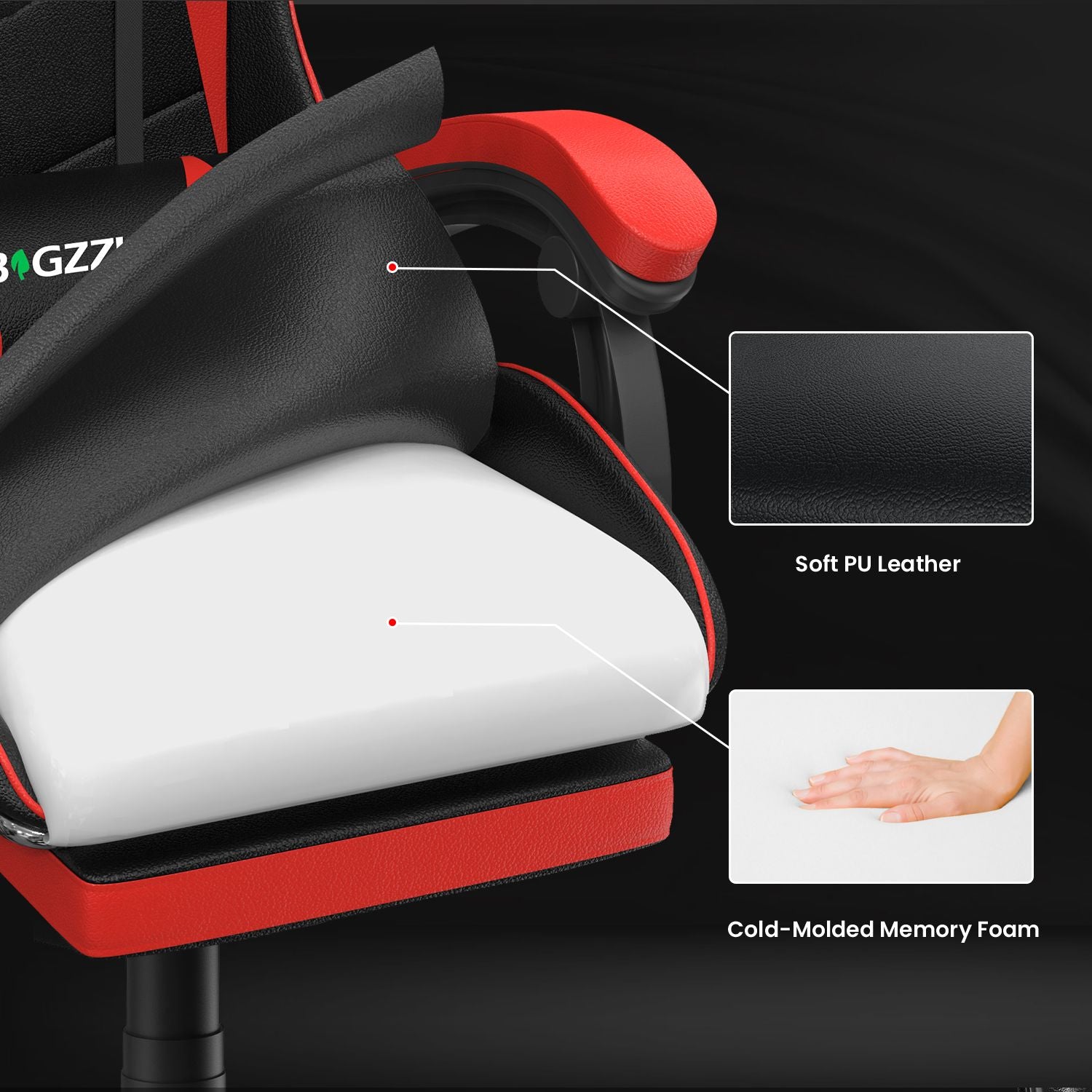 Ergonomic Gaming Chair 155° Reclining Swivel Chair with Headrest, Lumbar Support PU Leather Office Chair