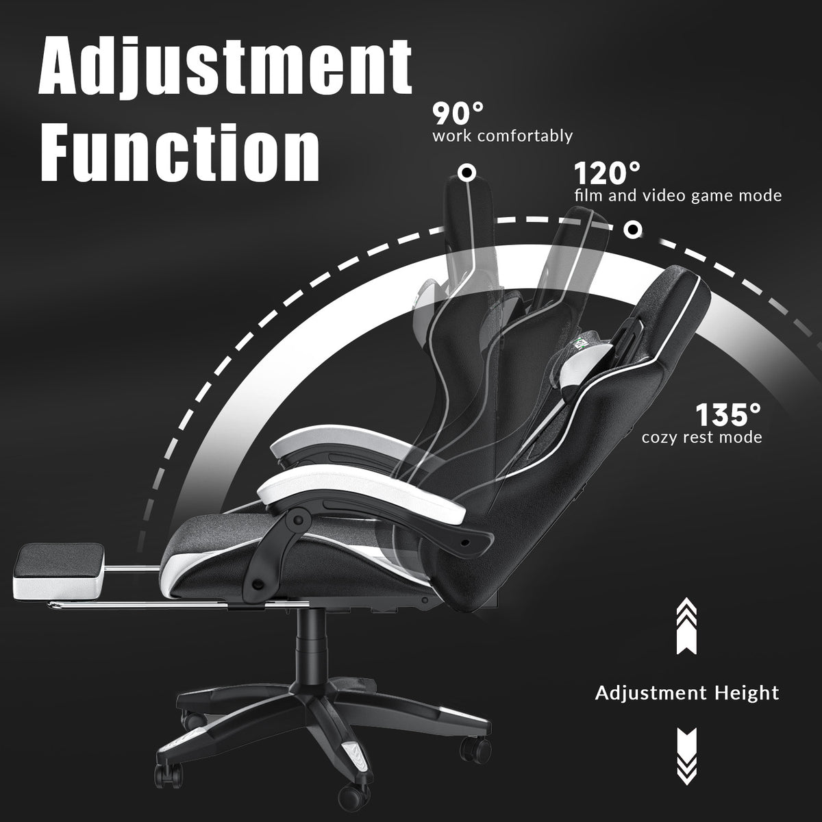Ergonomic Gaming Chair 135° Reclining Swivel Chair with Headrest, Footrest and Lumbar Support PU Leather Office Chair