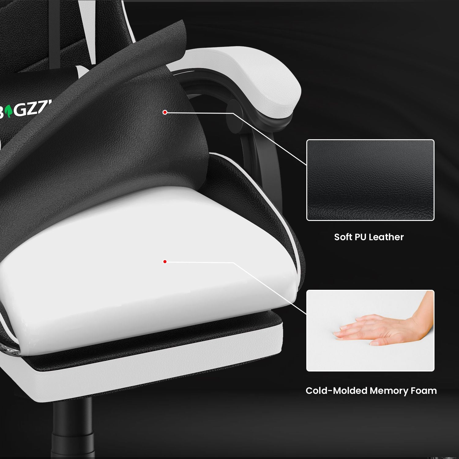 Ergonomic Gaming Chair 155° Reclining Swivel Chair with Headrest, Lumbar Support PU Leather Office Chair