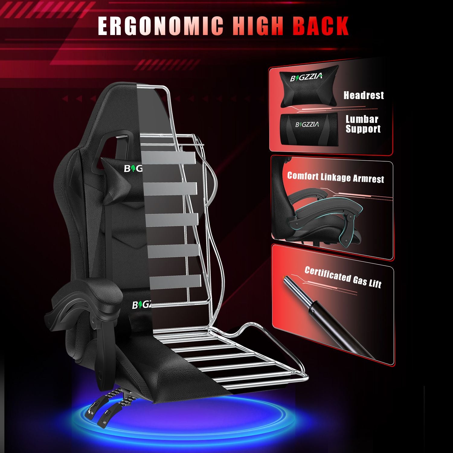 Ergonomic Gaming Chair with RGB LED Lights, Reclining, Headrest and Lumbar Support Racing Style