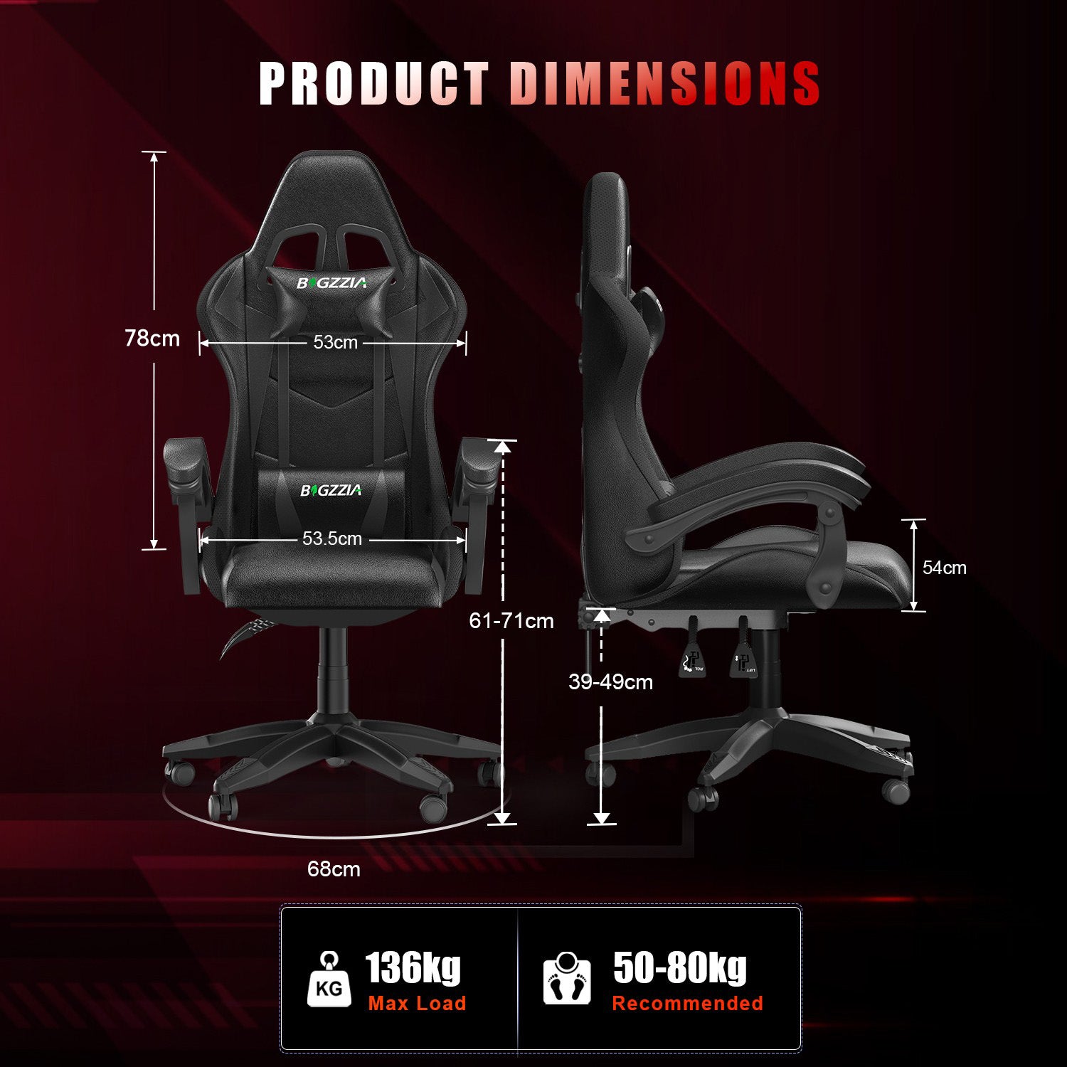 Ergonomic Gaming Chair with RGB LED Lights, Reclining, Headrest and Lumbar Support Racing Style