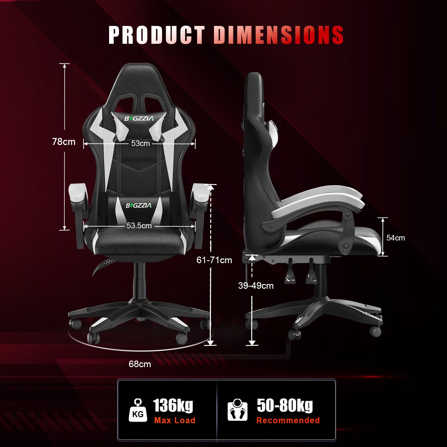 Ergonomic Gaming Chair 155° Reclining Swivel Chair with Headrest, Lumbar Support PU Leather Office Chair