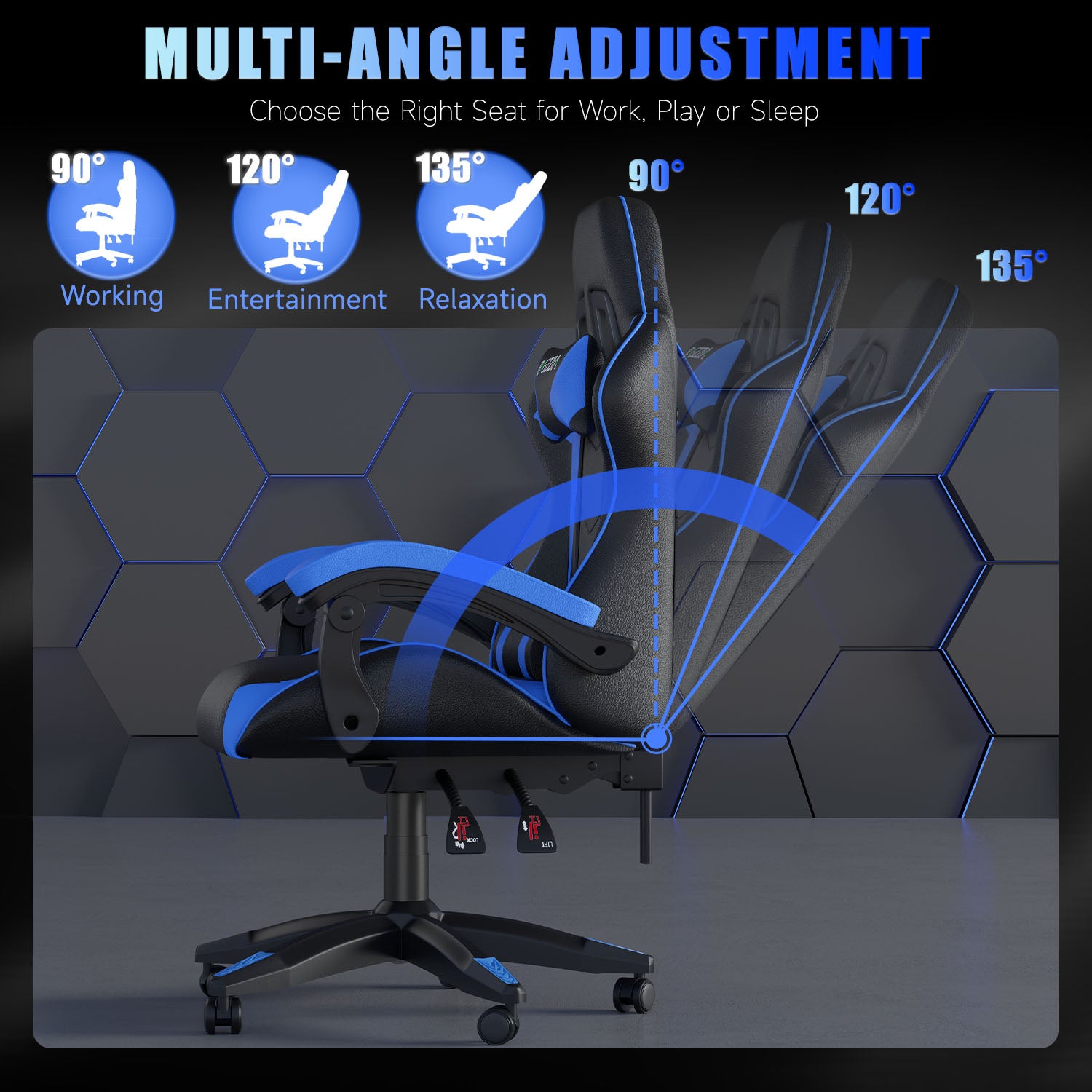 Gaming Chair Ergonomic Design with Headrest and Lumbar Pillow Rotatable Home PU Leather Office Chair