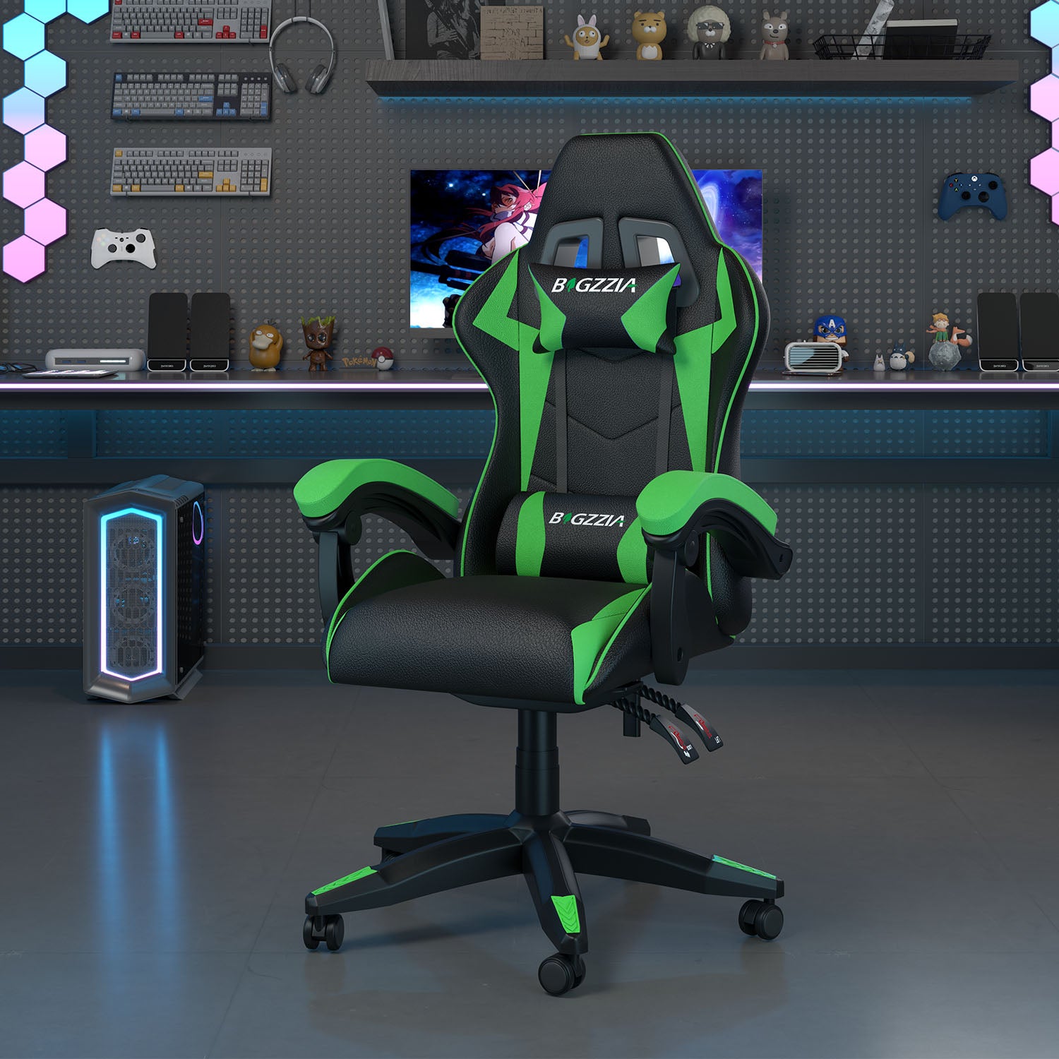 Gaming Chair Ergonomic Design with Headrest and Lumbar Pillow Rotatable Home PU Leather Office Chair