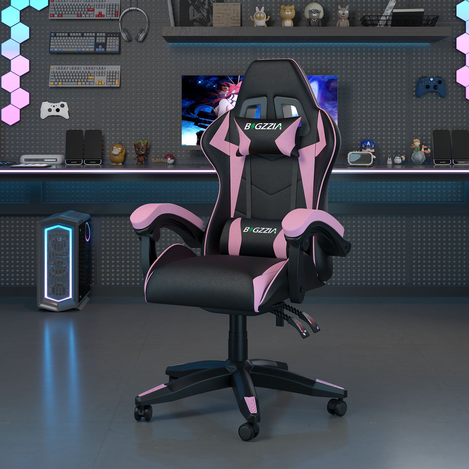 Gaming Chair Ergonomic Design with Headrest and Lumbar Pillow Rotatable Home PU Leather Office Chair
