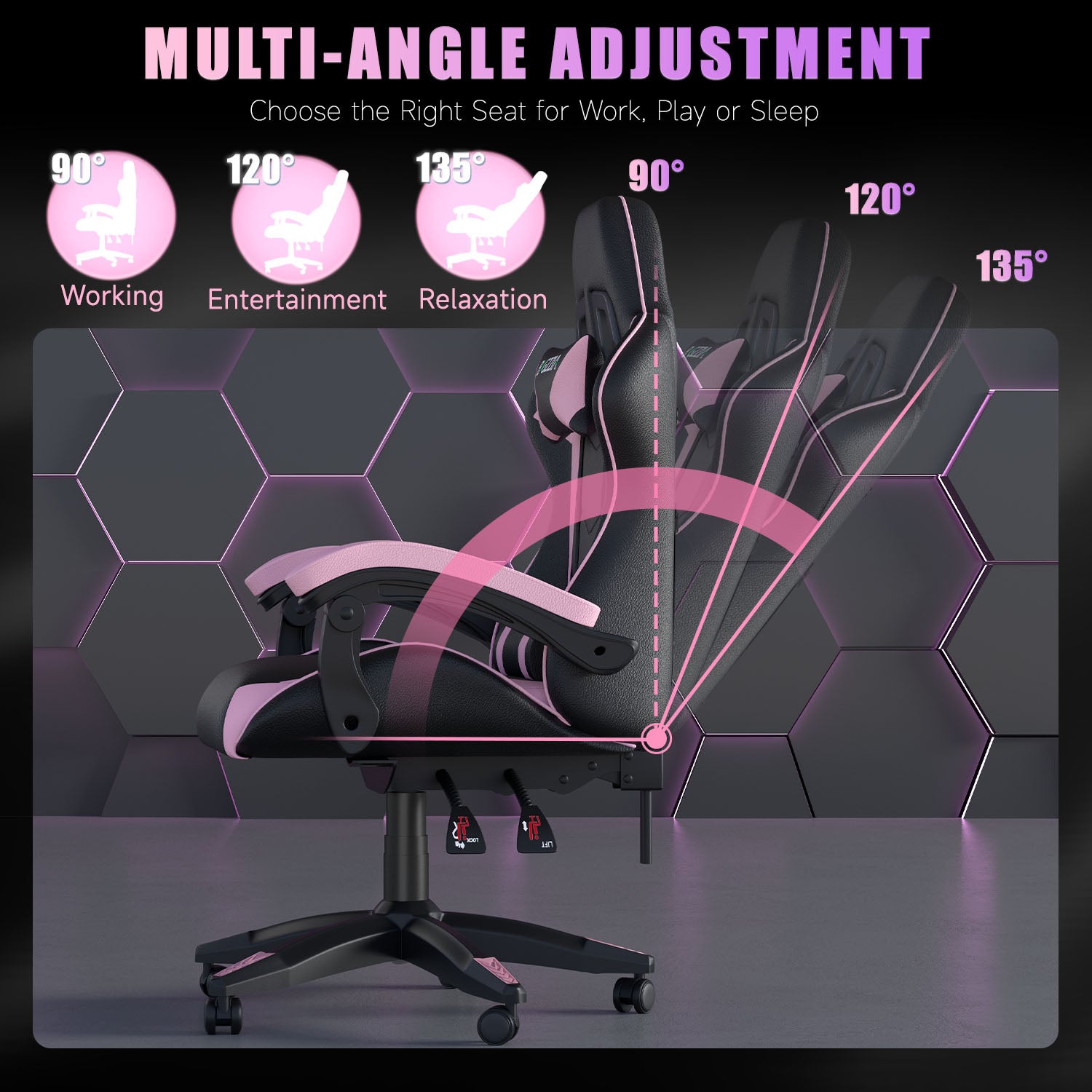 Gaming Chair Ergonomic Design with Headrest and Lumbar Pillow Rotatable Home PU Leather Office Chair