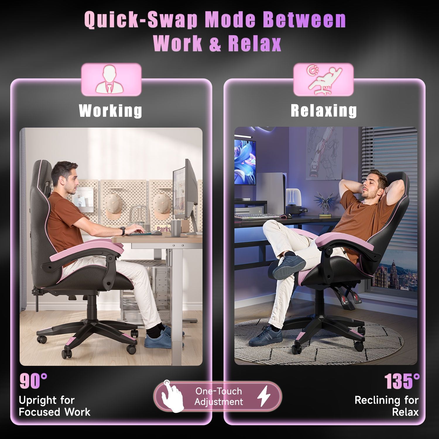 Gaming Chair Ergonomic Design with Headrest and Lumbar Pillow Rotatable Home PU Leather Office Chair