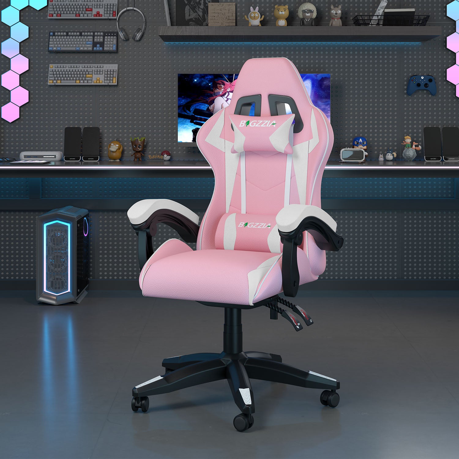 Gaming Chair Ergonomic Design with Headrest and Lumbar Pillow Rotatable Home PU Leather Office Chair