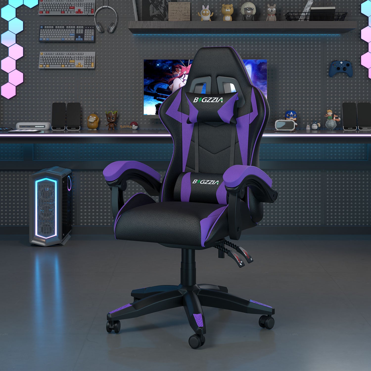 Gaming Chair Ergonomic Design with Headrest and Lumbar Pillow Rotatable Home PU Leather Office Chair