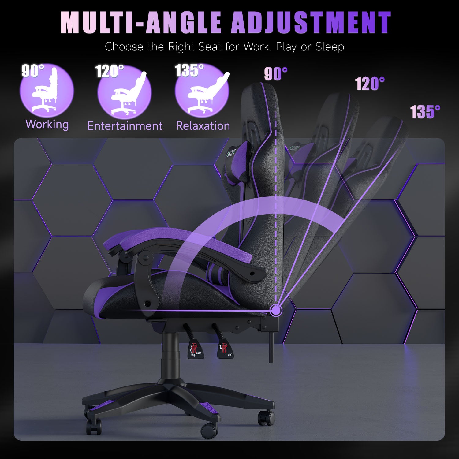 Gaming Chair Ergonomic Design with Headrest and Lumbar Pillow Rotatable Home PU Leather Office Chair