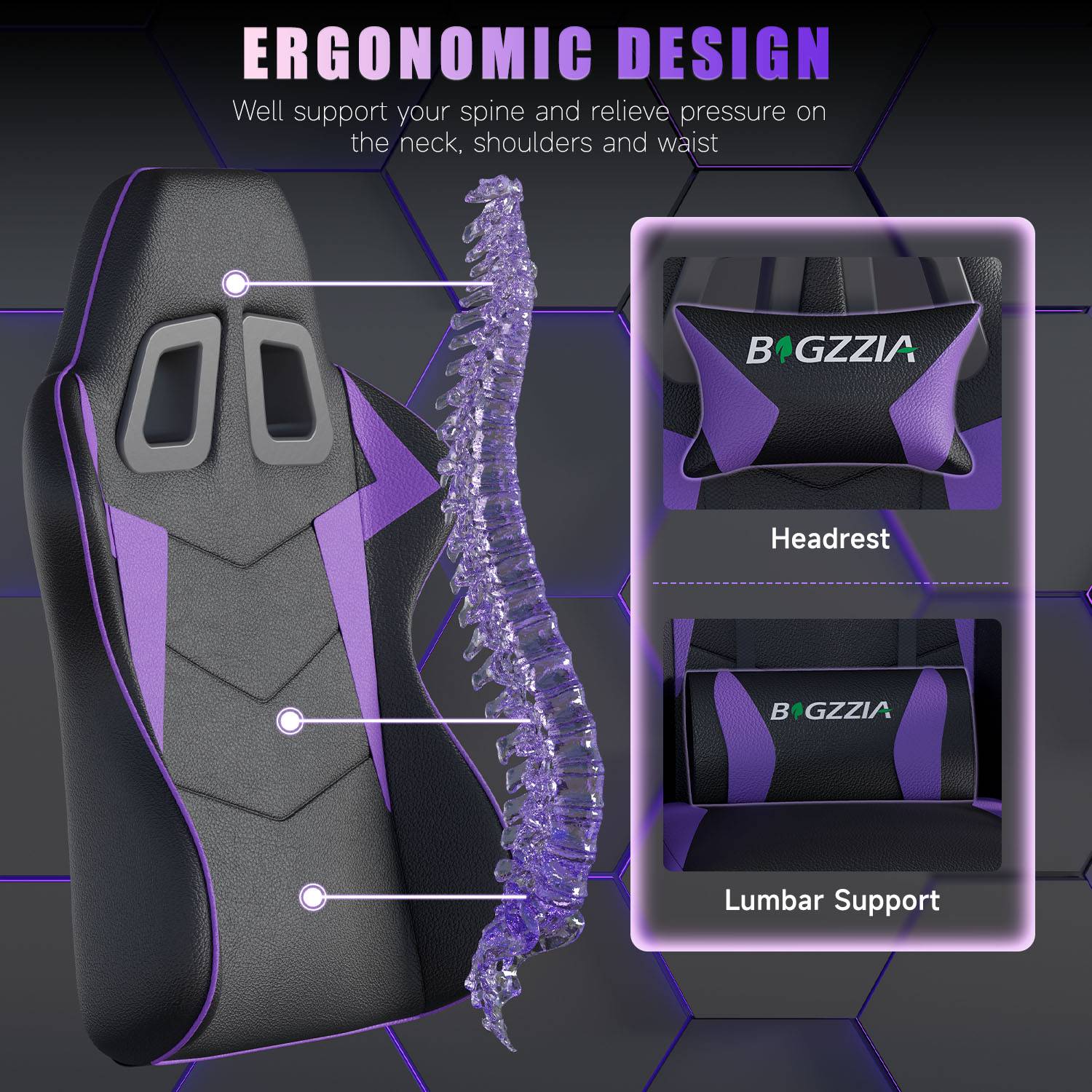 Gaming Chair Ergonomic Design with Headrest and Lumbar Pillow Rotatable Home PU Leather Office Chair