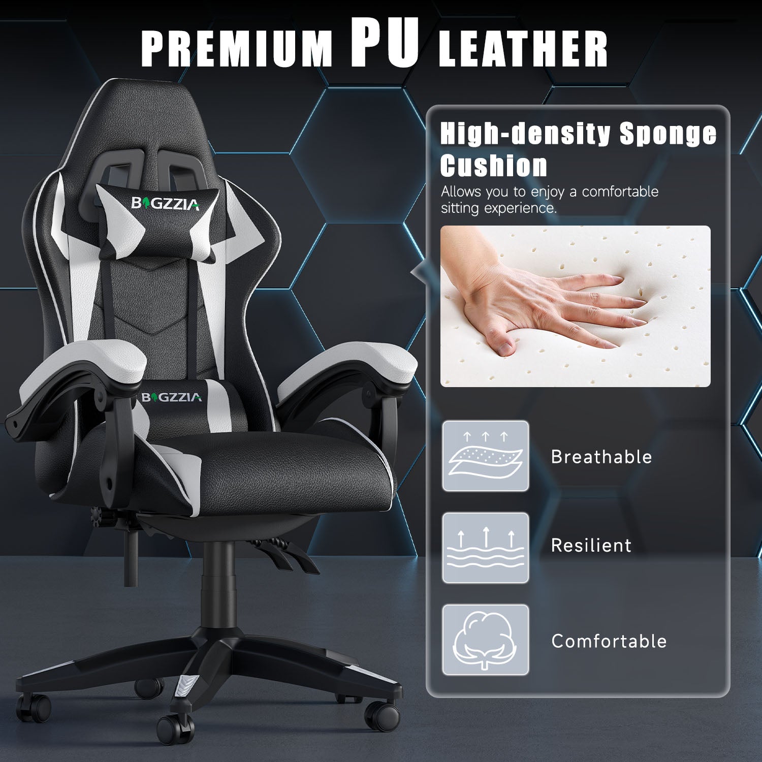 Gaming Chair Ergonomic Design with Headrest and Lumbar Pillow