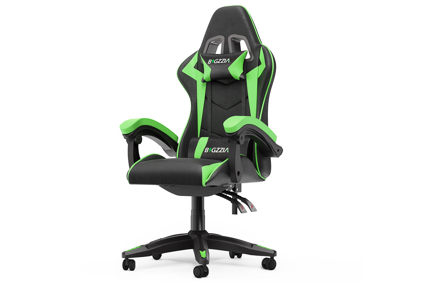 Ergonomic Gaming Chair with Headrest and Lumbar Pillow Rotatable Home PU Leather Office Chair Black/Green