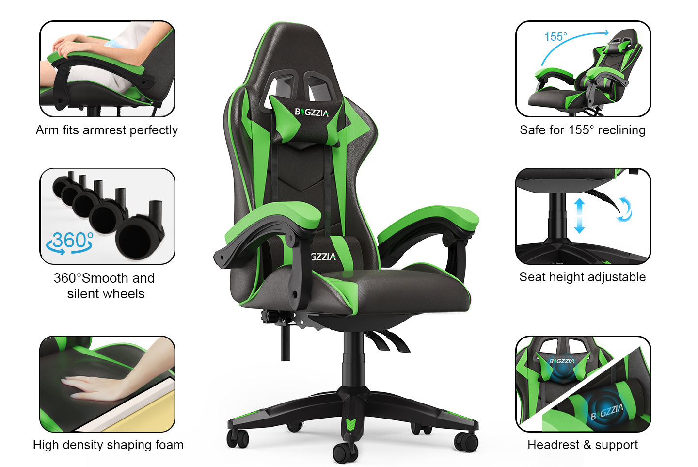 Gaming Chair Ergonomic Design with Headrest and Lumbar Pillow Rotatable Home PU Leather Office Chair