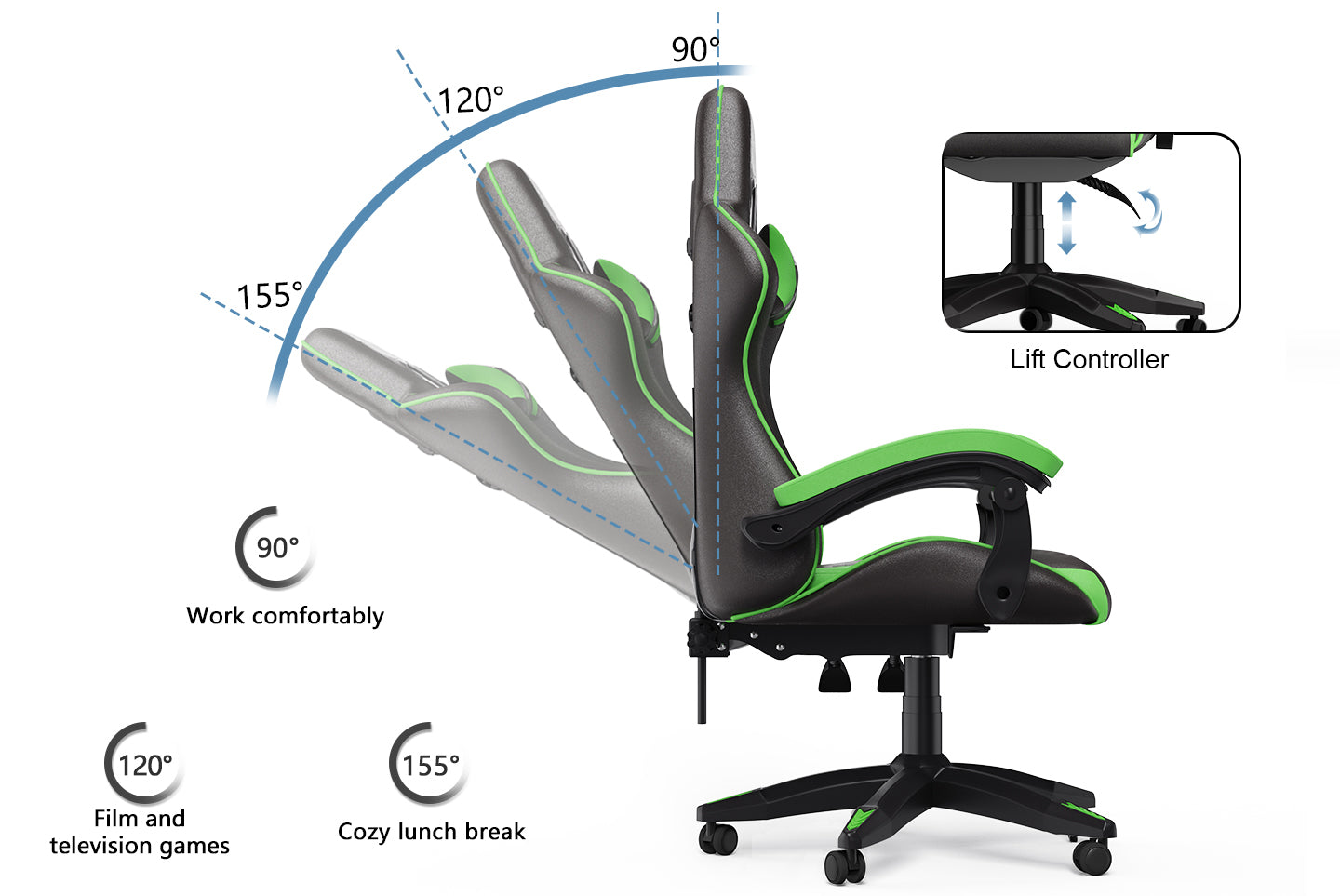 Gaming Chair Ergonomic Design with Headrest and Lumbar Pillow Rotatable Home PU Leather Office Chair
