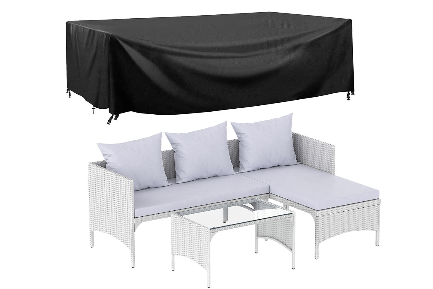 3 Piece Garden Lounge Sofa Set Rattan Furniture with Cushions Protective Cover Grey