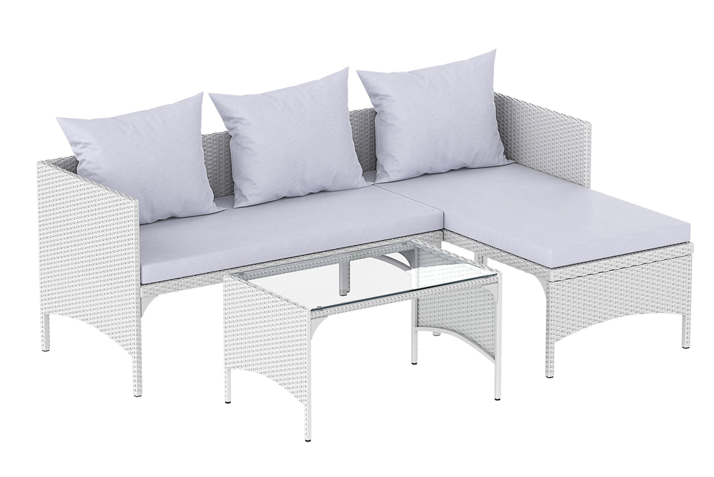 3 Piece Outdoor Rattan Furniture Patio Sofa Set with Loveseat Lounge Chair Table Grey