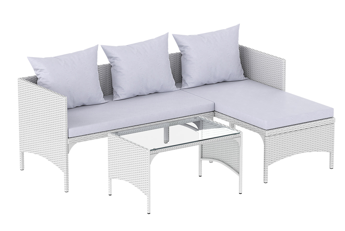 3-Piece Outdoor Furniture Set Rattan Garden Furniture, Chaise Conversation Sets for Patio
