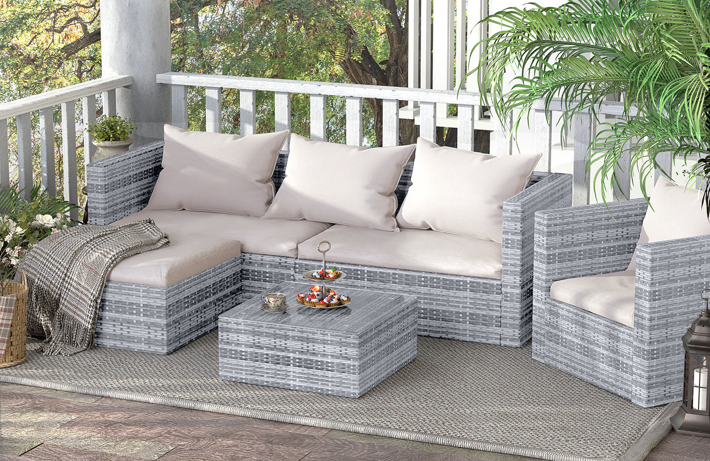 Garden Furniture Set 5PC Rattan Modular Corner Sofa Set (2024 New Grey