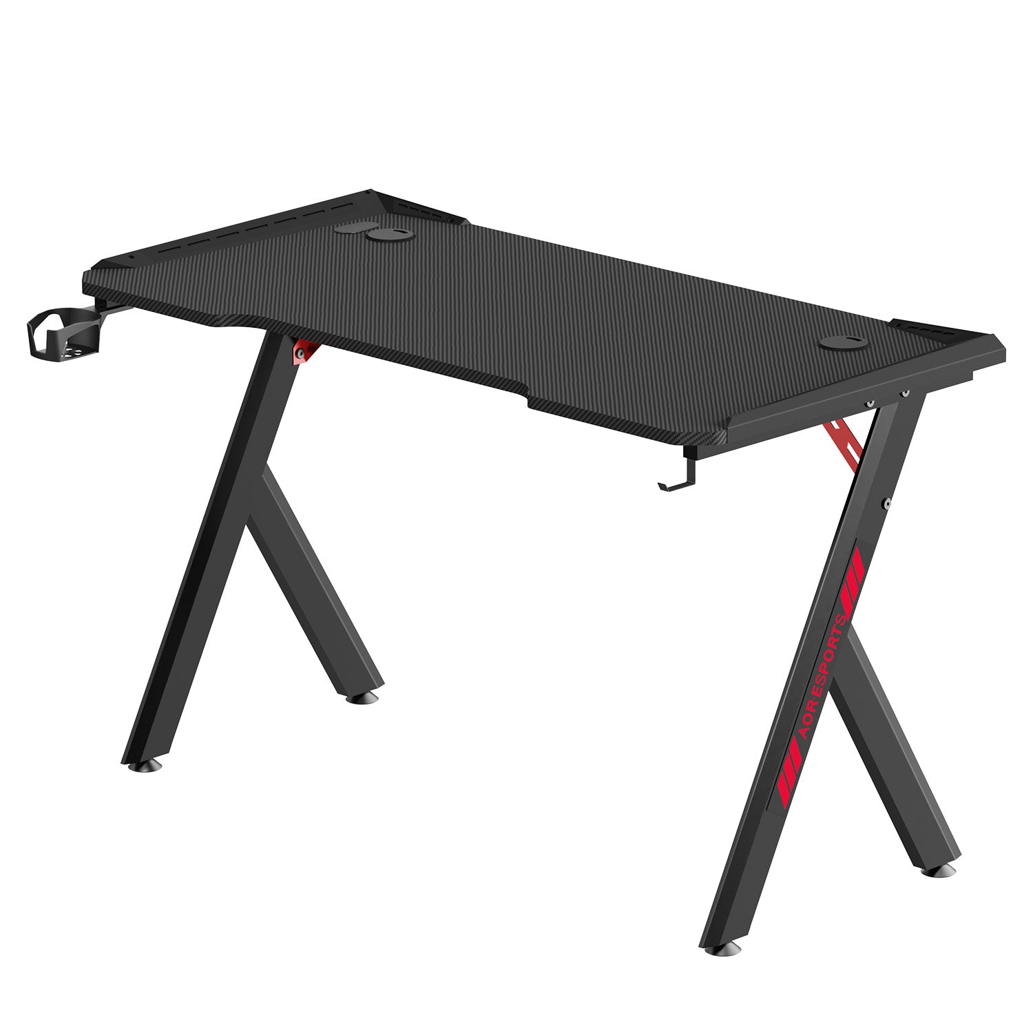 Gaming Desk RGB Lighting Ergonomic Gamer Workstation Computer Desk with Cup Holder Headphone Hook, 120x60cm