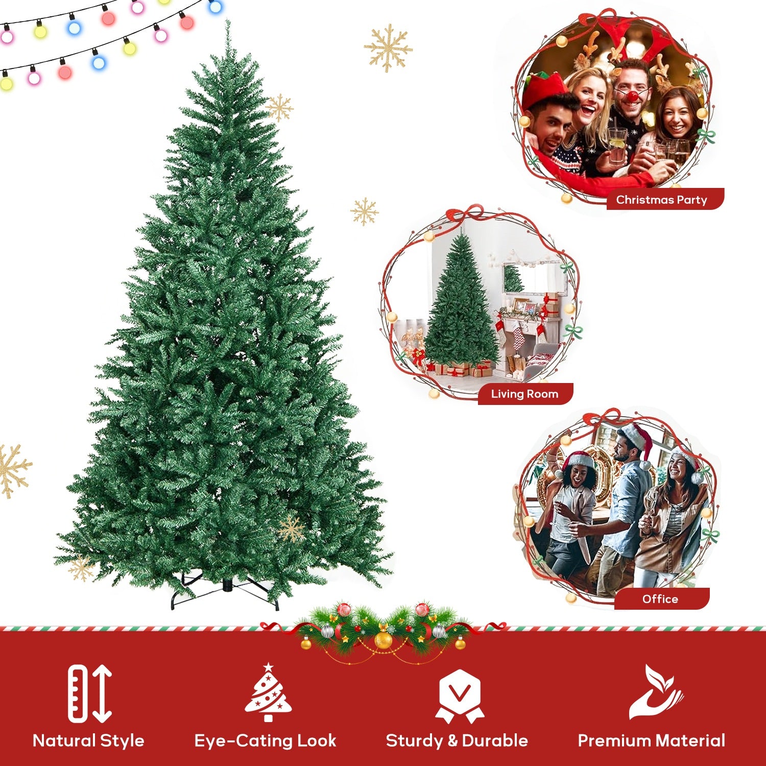 Artificial Christmas Tree Foldable Flocked Trees with Metal Stand Xmas Decoration