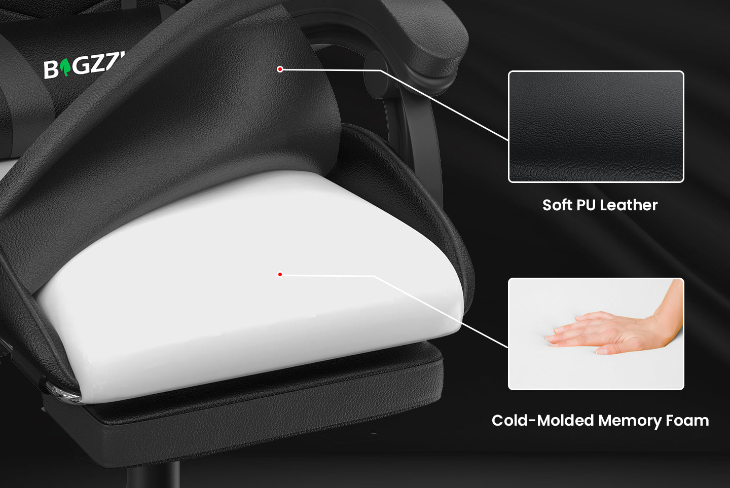 Ergonomic Gaming Chair 155° Reclining Swivel Chair with Headrest, Lumbar Support PU Leather Office Chair