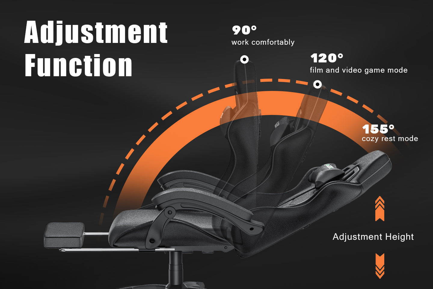 Ergonomic Gaming Chair 155° Reclining Swivel Chair with Headrest, Lumbar Support PU Leather Office Chair