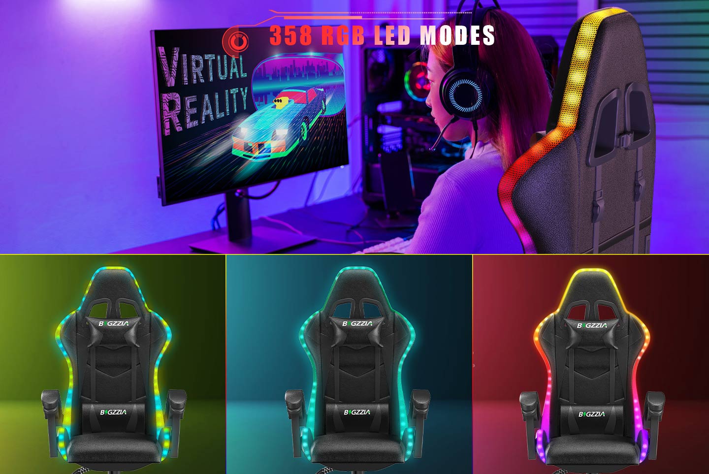 Ergonomic Gaming Chair 155° Reclining Swivel Chair with Headrest, Lumbar Support PU Leather Office Chair