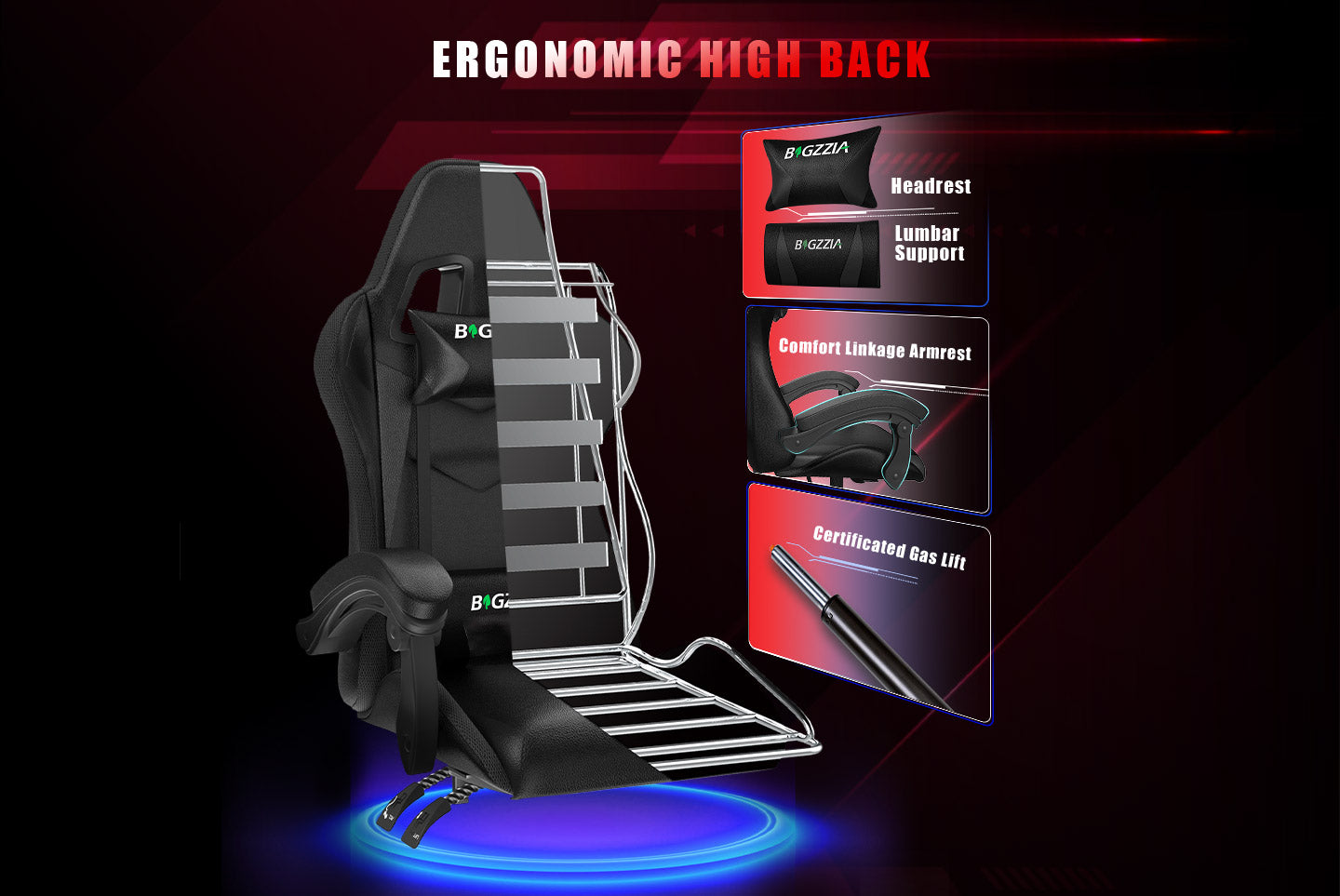 Ergonomic Gaming Chair 155° Reclining Swivel Chair with Headrest, Lumbar Support PU Leather Office Chair