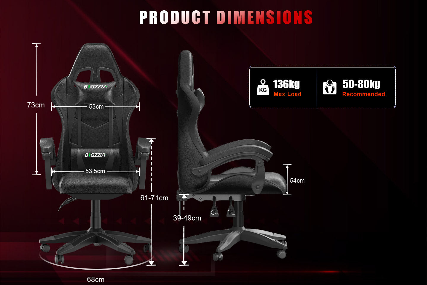 Ergonomic Gaming Chair 155° Reclining Swivel Chair with Headrest, Lumbar Support PU Leather Office Chair