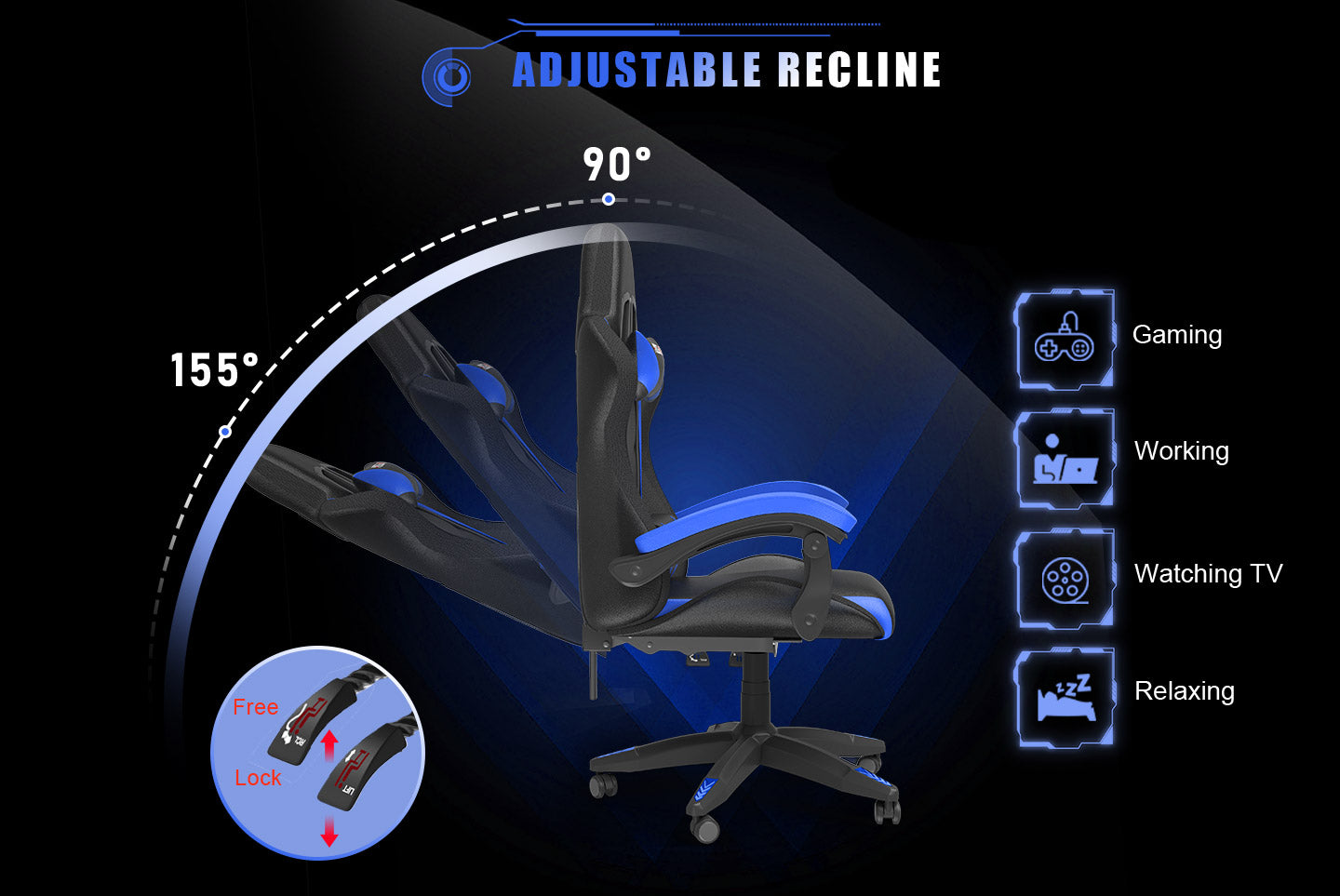 Ergonomic Gaming Chair with RGB LED Lights, Reclining, Headrest and Lumbar Support Racing Style