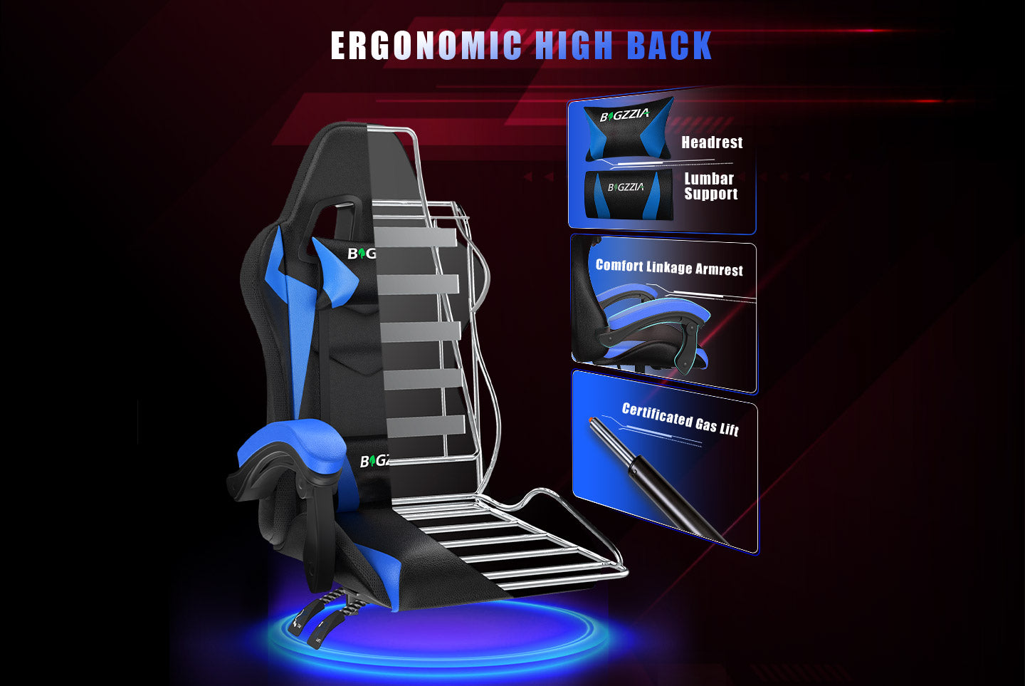 Ergonomic Gaming Chair with RGB LED Lights, Reclining, Headrest and Lumbar Support Racing Style