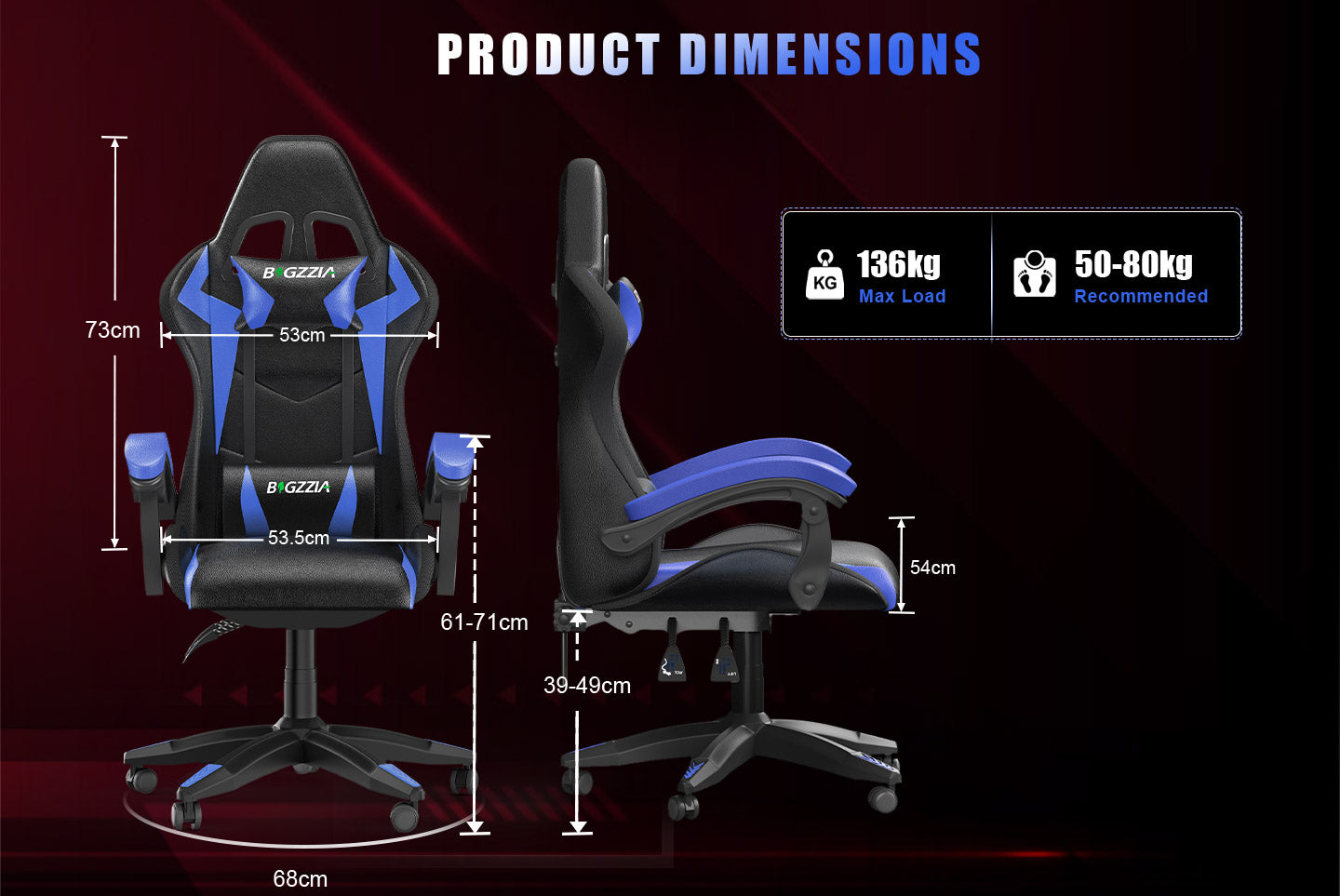 Ergonomic Gaming Chair with RGB LED Lights, Reclining, Headrest and Lumbar Support Racing Style