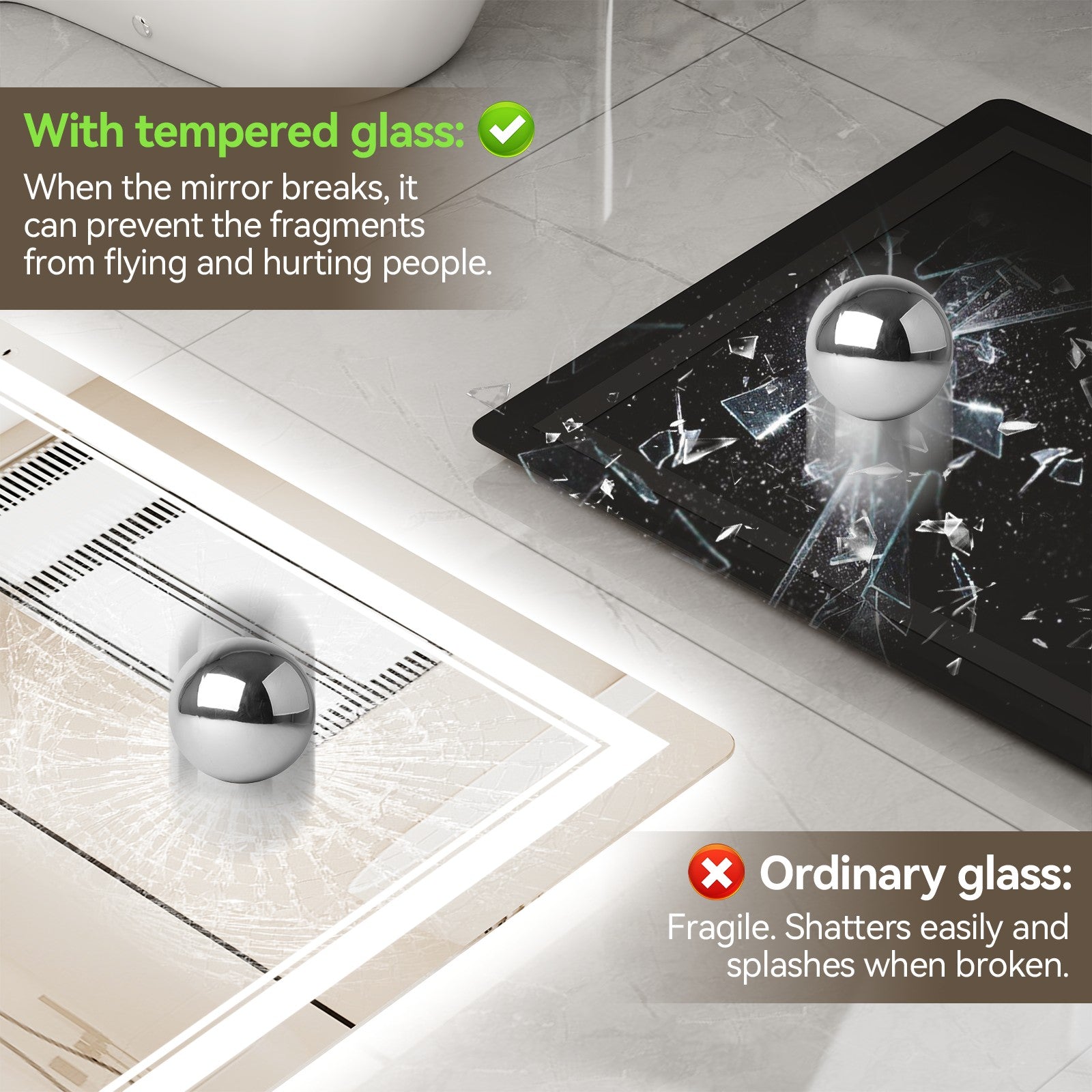 LED Bathroom Mirror with Anti-Fog, 3-Color Dimmable Lights, Memory Function, Horizontal/Vertical