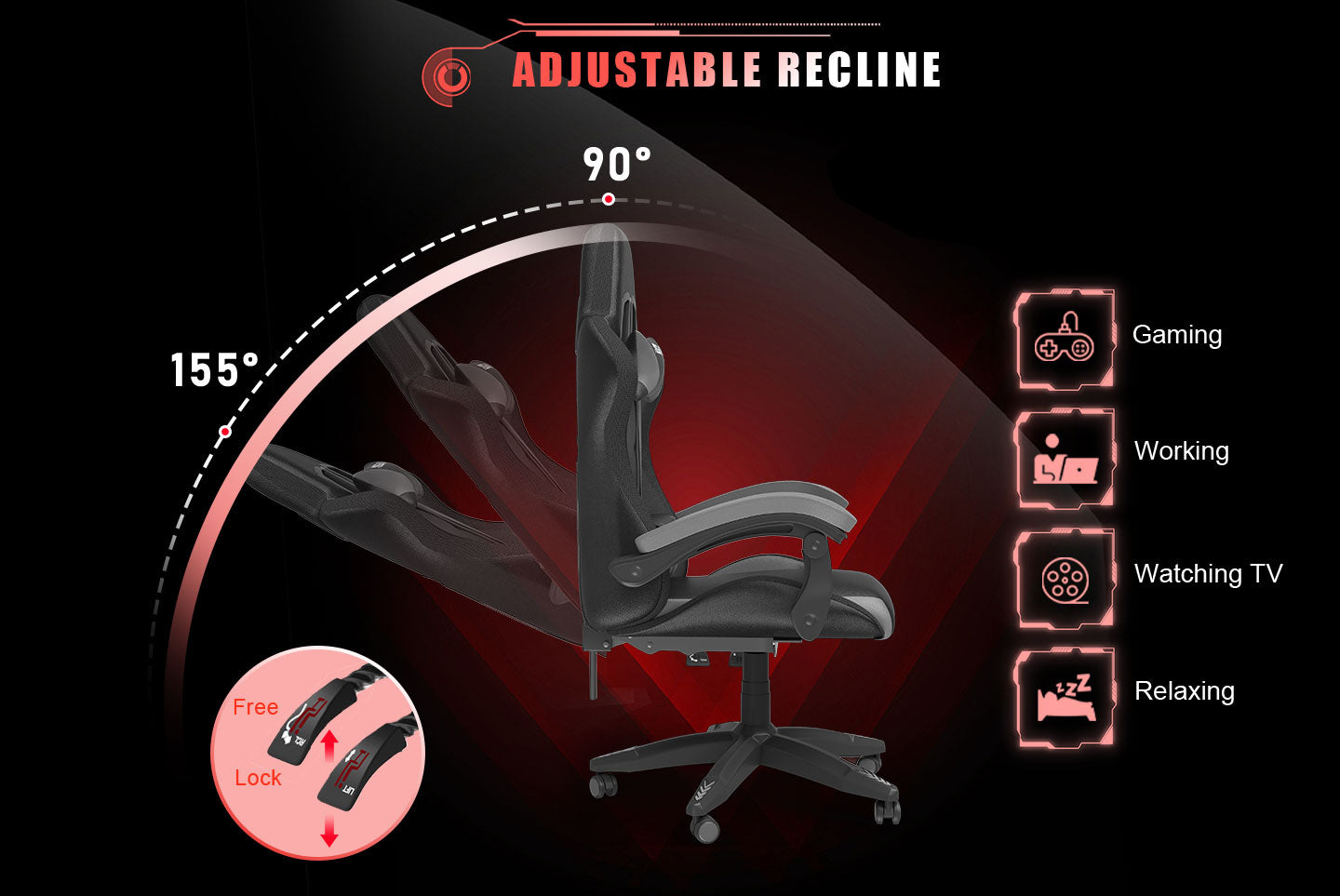 Ergonomic Gaming Chair with RGB LED Lights, Reclining, Headrest and Lumbar Support Racing Style
