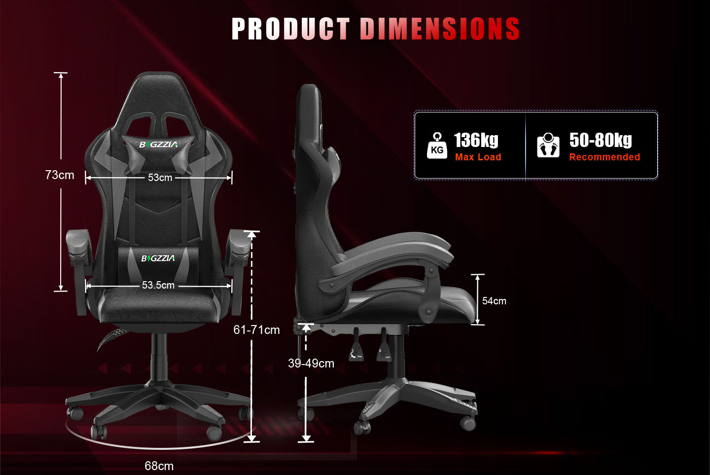 Ergonomic Gaming Chair with RGB LED Lights, Reclining, Headrest and Lumbar Support Racing Style
