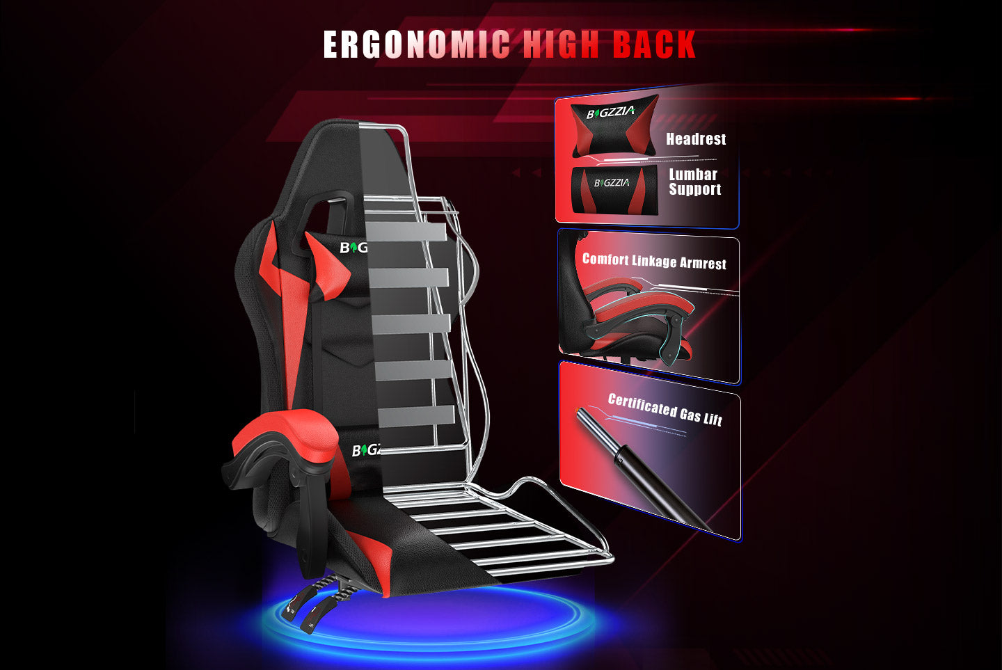 Ergonomic Gaming Chair with RGB LED Lights, Reclining, Headrest and Lumbar Support Racing Style