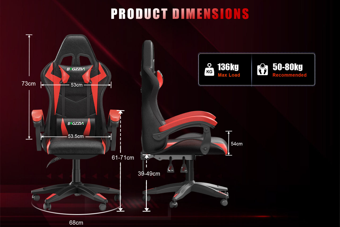 Ergonomic Gaming Chair with RGB LED Lights, Reclining, Headrest and Lumbar Support Racing Style