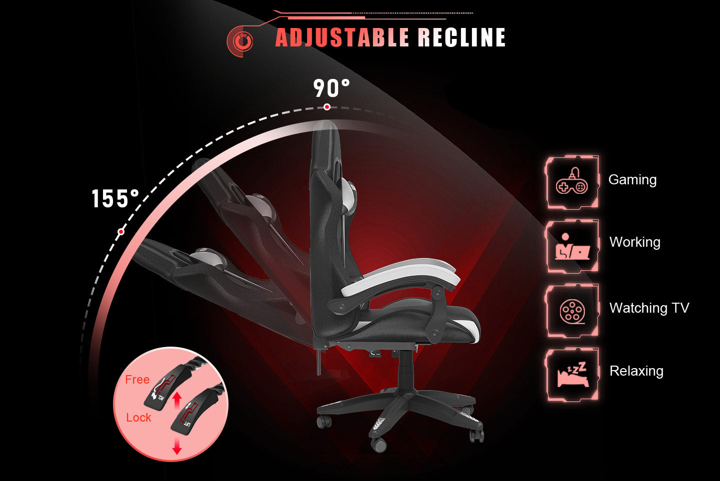 Ergonomic Gaming Chair with RGB LED Lights, Reclining, Headrest and Lumbar Support Racing Style