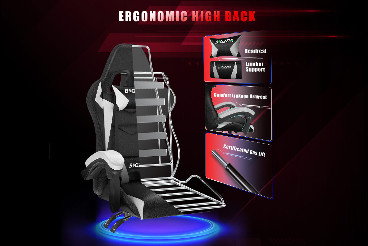 Ergonomic Gaming Chair with RGB LED Lights, Reclining, Headrest and Lumbar Support Racing Style