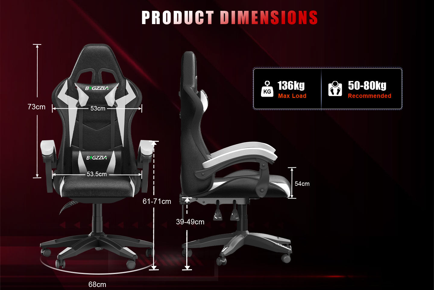 Ergonomic Gaming Chair with RGB LED Lights, Reclining, Headrest and Lumbar Support Racing Style