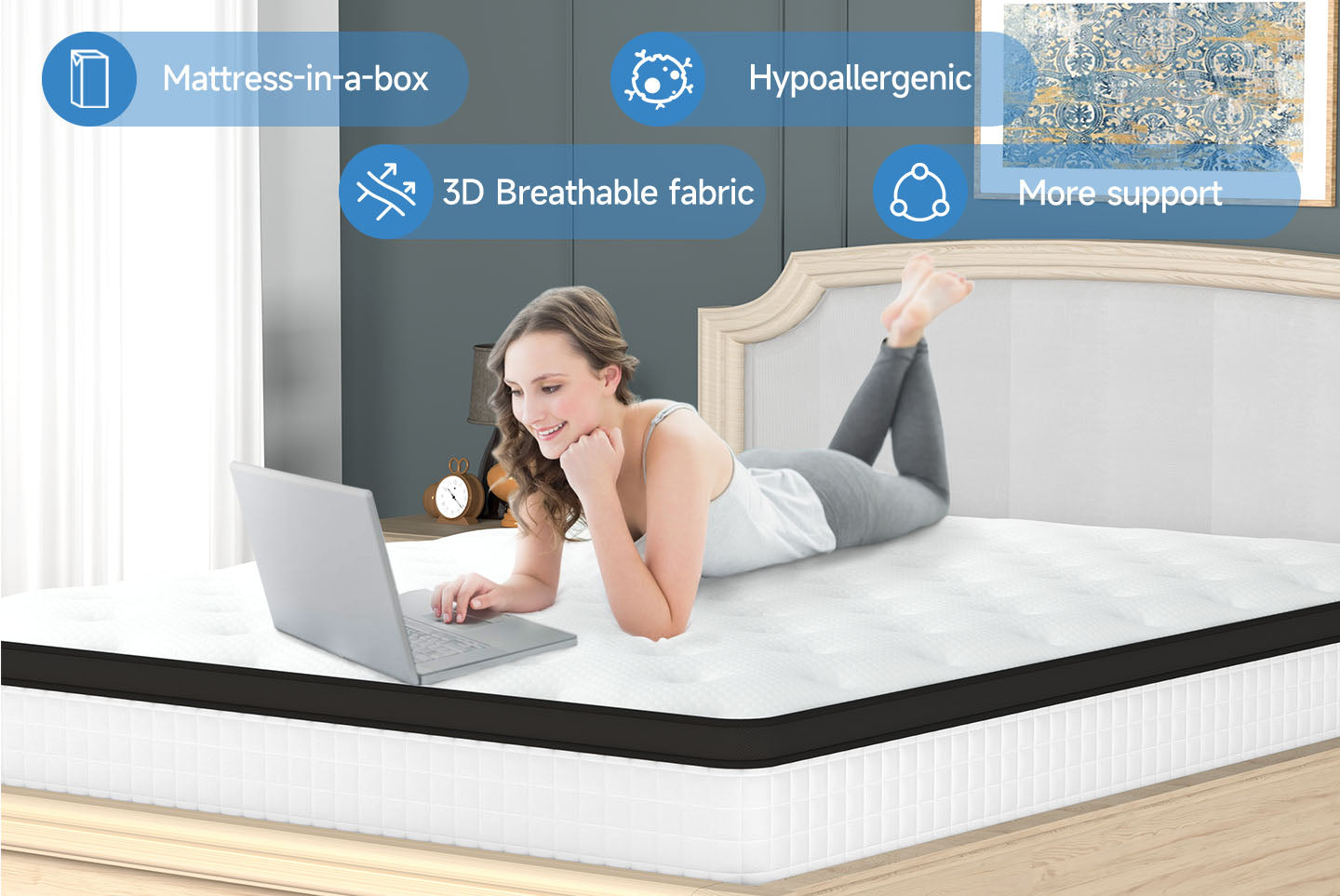 25CM Pocket Sprung Mattress with Anti-mite Fabric and Wave Memory Foam, Spring Hybrid Mattress-Medium Firm